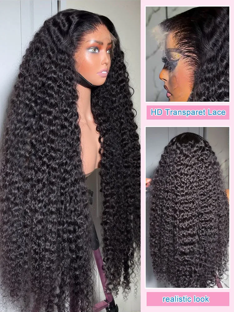 Parrucche Glueless per capelli umani ricci neri al 100% 13x6 Parrucca anteriore in pizzo HD Frontale Jerry Riccioli birmani Chiusura Multi Separazione Intrecciata Indossare