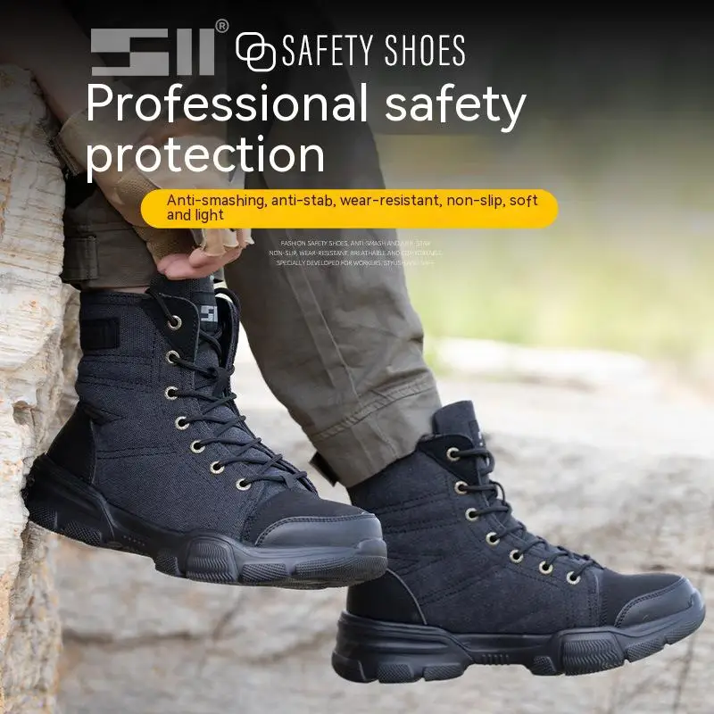 High Top Men Safety Shoes Steel Toe Work Safety Boots Man Puncture Proof Light Construction Work Shoes Welder Shoes Size41-47