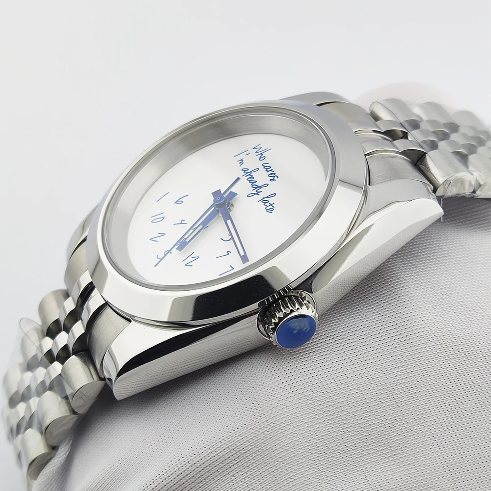 39mm nh35 Watch Men Watch No Logo Blue Text Dial Watches for Man Sapphire Crystal Glass Automatic Movement