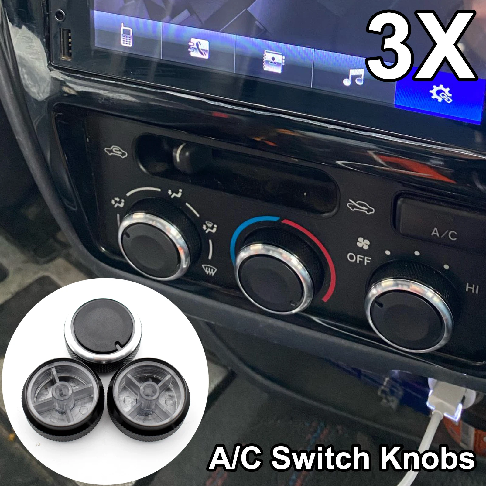 3X For Toyota Tacoma Platz Vios Vitz Yaris Echo Scion xB AC Heat Knob Air Conditioning Aluminum A/C Control Switch Heat Knobs