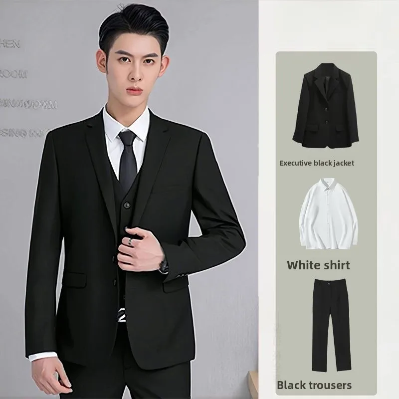 

Slim Fit Men's Wedding Suit Korean Sle Casual Busin Outerwear Tuxedo Jaet And Pants No Ironing Required for Wedding Ce...