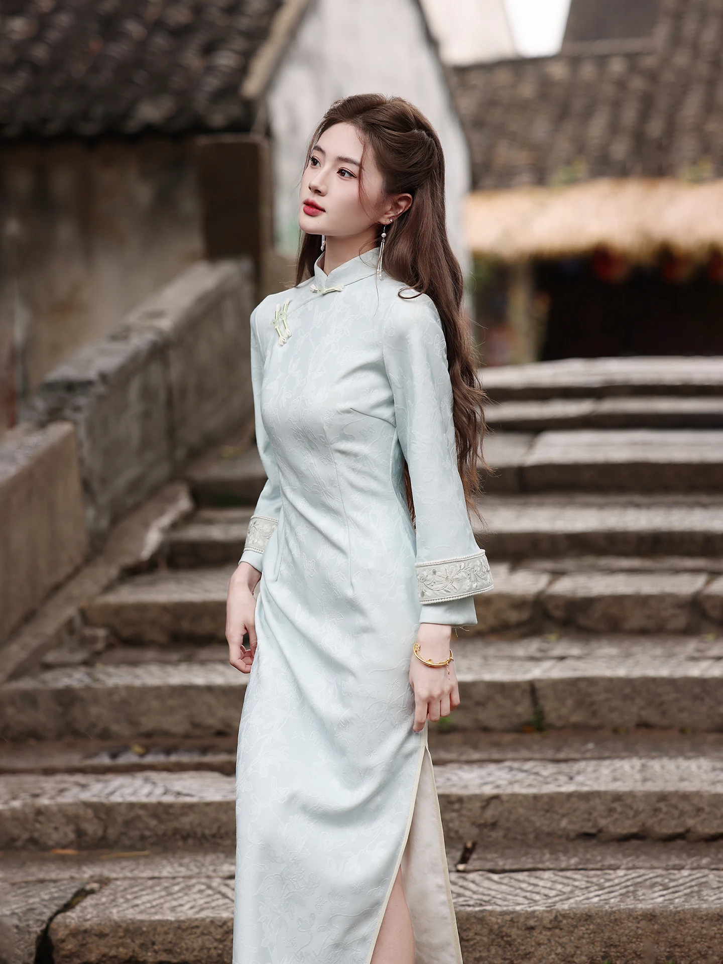 ele-tang-suit-dr-with-awl-outerwear-for-girls-chic-chinese-sle-mid-length-qipao-dr-with-low-slit-for-autumn-winter