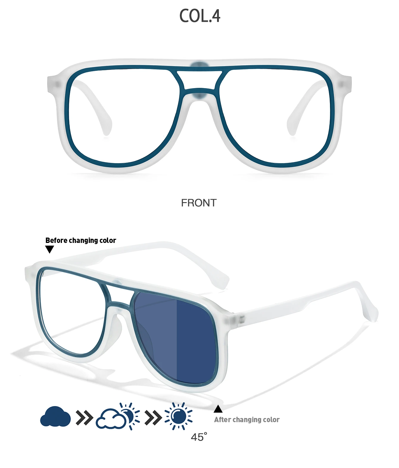 Photochrome Fahrrad-Sonnenbrille, Unisex, quadratischer Rahmen, Farbwechsel zum Wandern, Laufen, Angeln, Strandsand – Geschenk für Männer und Frauen – Detail 7