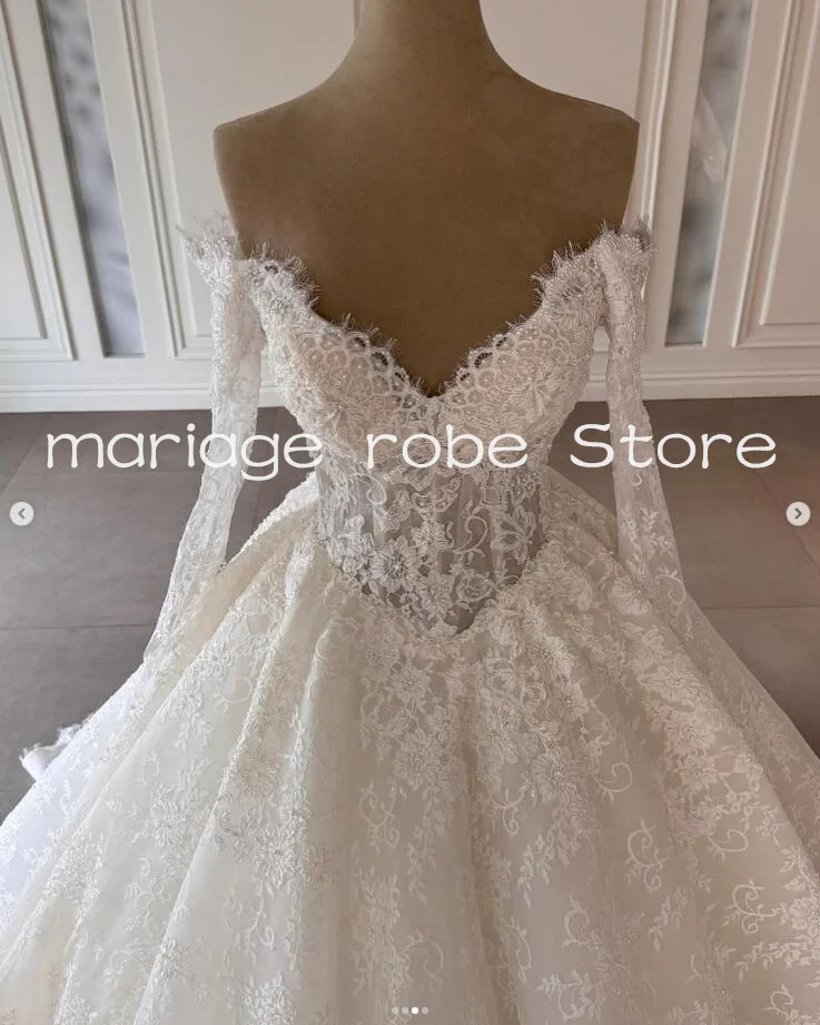 2025 Modern Princess Wedding Dresses with Veil Wrap Lace Applique Off Shoulder Lace-up Corset Church Bridal Gown Outfit