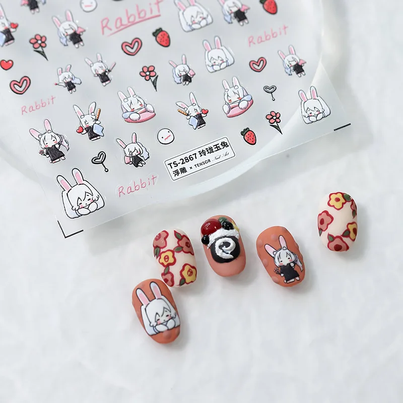 5D Realistic Relief Very Cute Cartoon Rabbit Long Ear Girls Love Adheisve Nail Art Stickers Decals Manicure Charms Suppliers