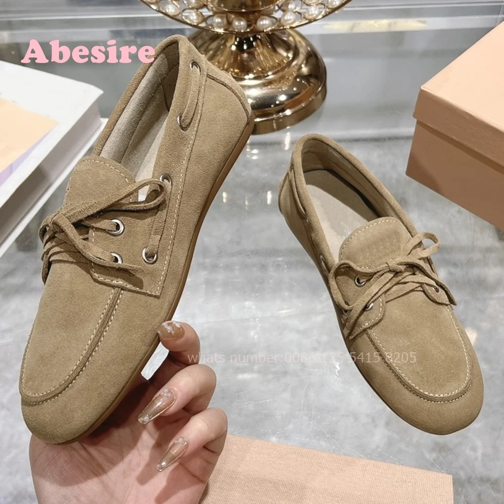 Black Lace-Up Shallow Pumps Round Toe Flat with Low Heels Women's Casual Shoes Genuine Leather Lefu Shoes New Design Pumps Sexy