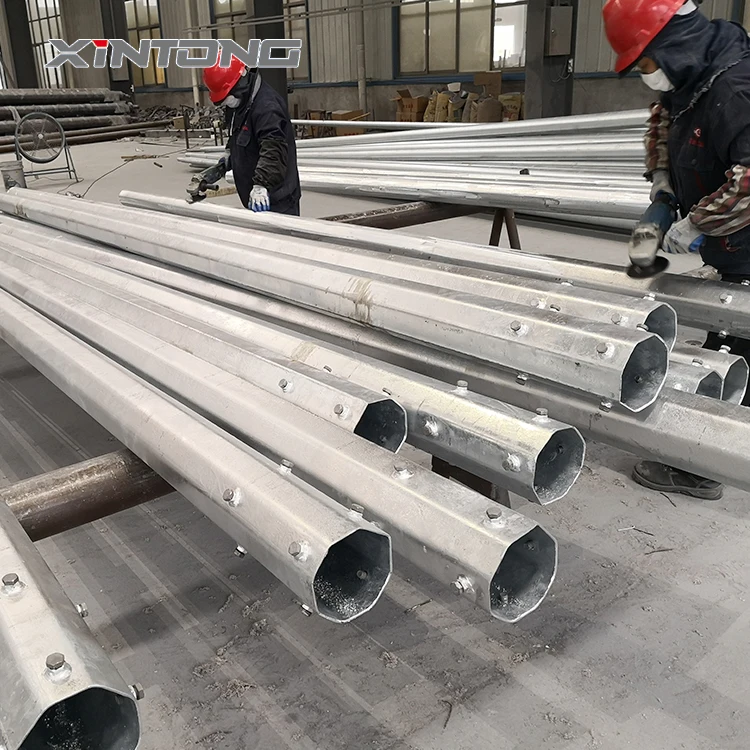 XINTONG Solar LED Galvanized Street Light Pole Conical Square Octagonal Lamp Post Galvanized Steel Street Light Poles