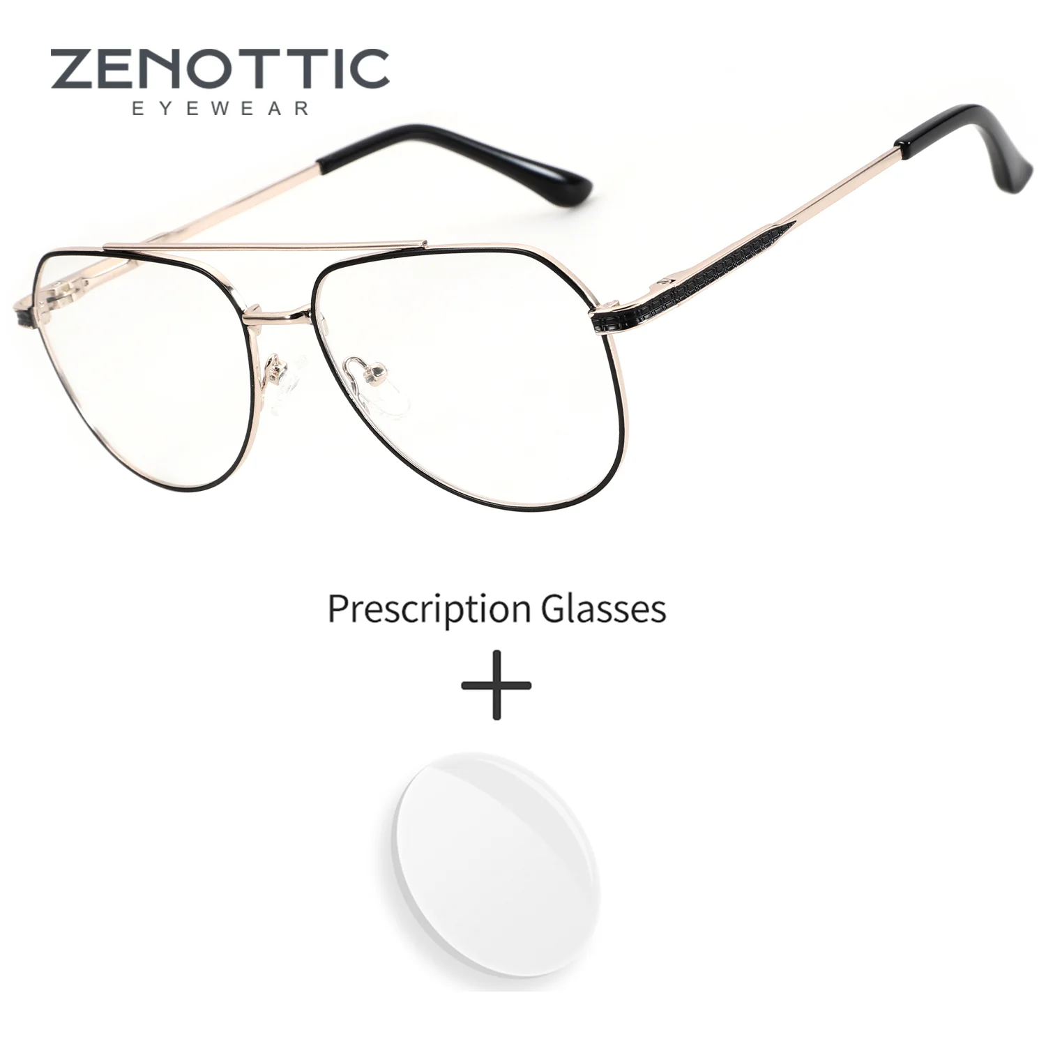 

ZENOTTIC Pilot Custom Prescription Eyeglasses With Blue Light Shield Myopia Men's Grade Glasses Statement Mental Frame