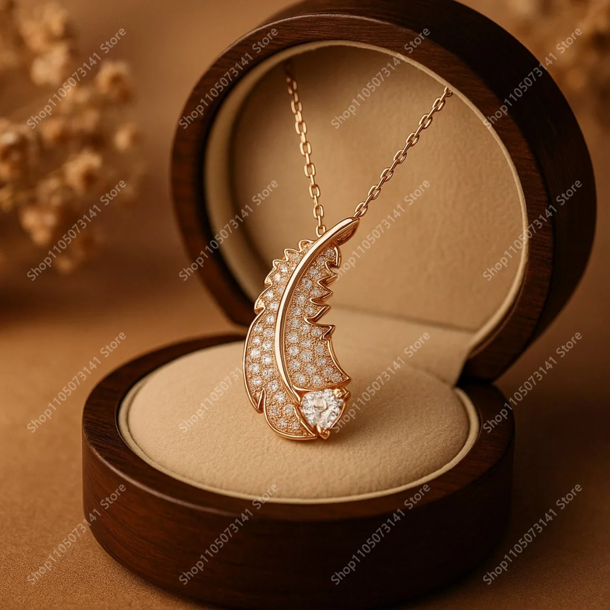 

Exquisite Romantic Feather Necklace Pendant Sparkling Zircon Party Shopping Fashion Versatile Jewelry - Lover Gift