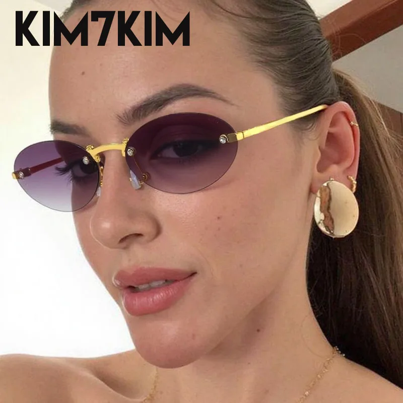 الرجعية موضة بدون شفة البيضاوي إطار معدني النظارات الشمسية النساء الفاخرة العلامة التجارية فاسق نظارات شمسية للسيدات العصرية بدون إطار نظارات السفر #5