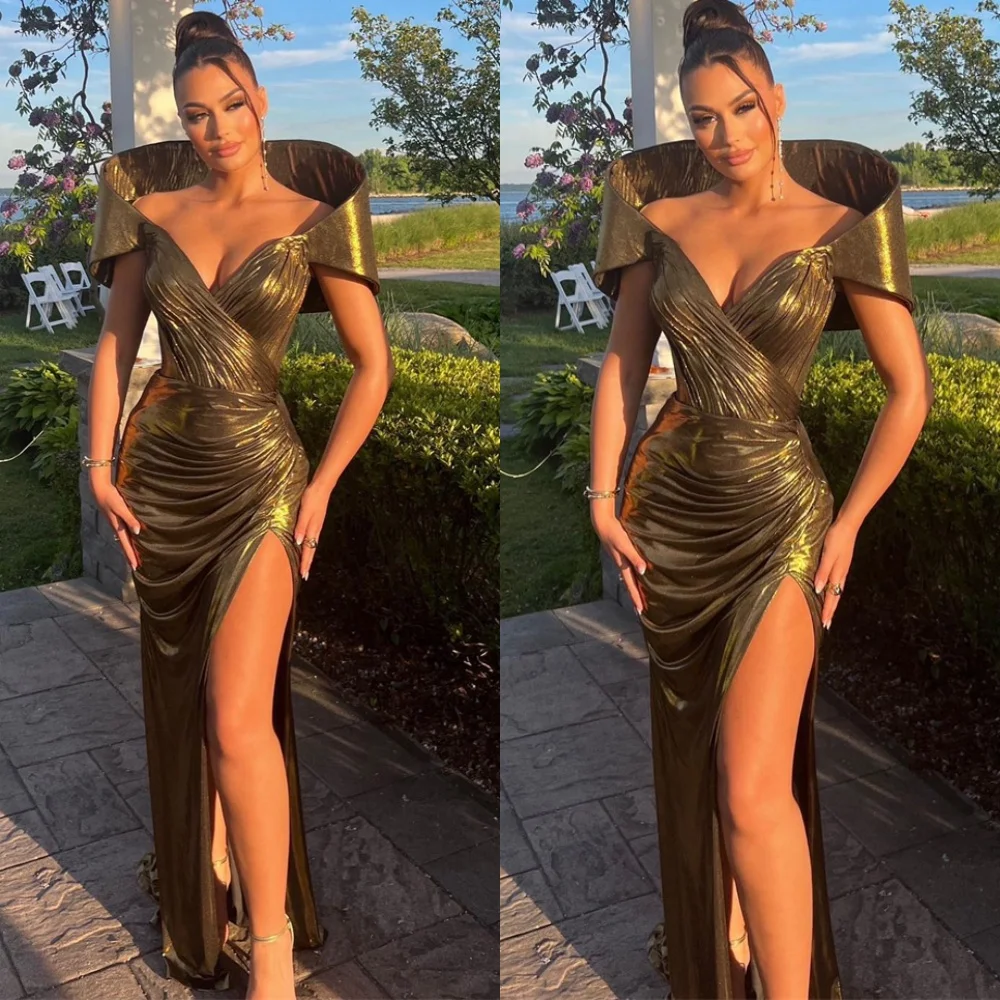 

Customized Elegant Satin Evening Dress High Quality Off the Shoulder Homecoming Dresses Modern Sweep Train Vestido De Festa
