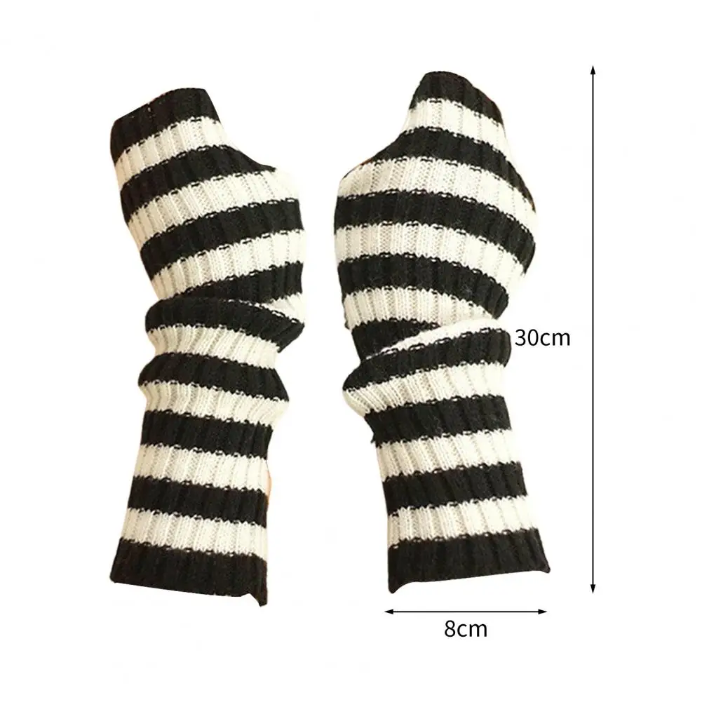 Long Glove Arm Cover Classic Pink Black White Striped Fingerless Elbow Gloves Warmer Knitted Wristband Elasticity Non-slip New