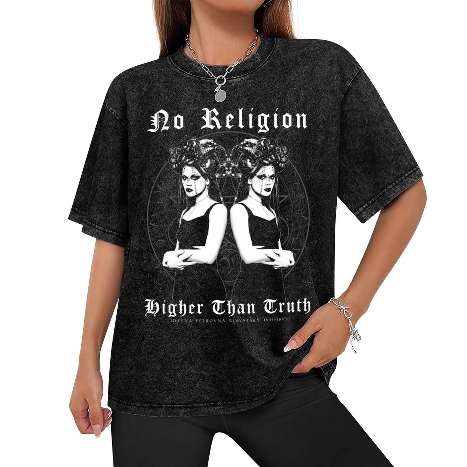 No Religion Higher than Truth, Occult Gothic Design, Helena Blavatsky, Goth Girl, Occult Gift T-Shirt sublime men t shirts