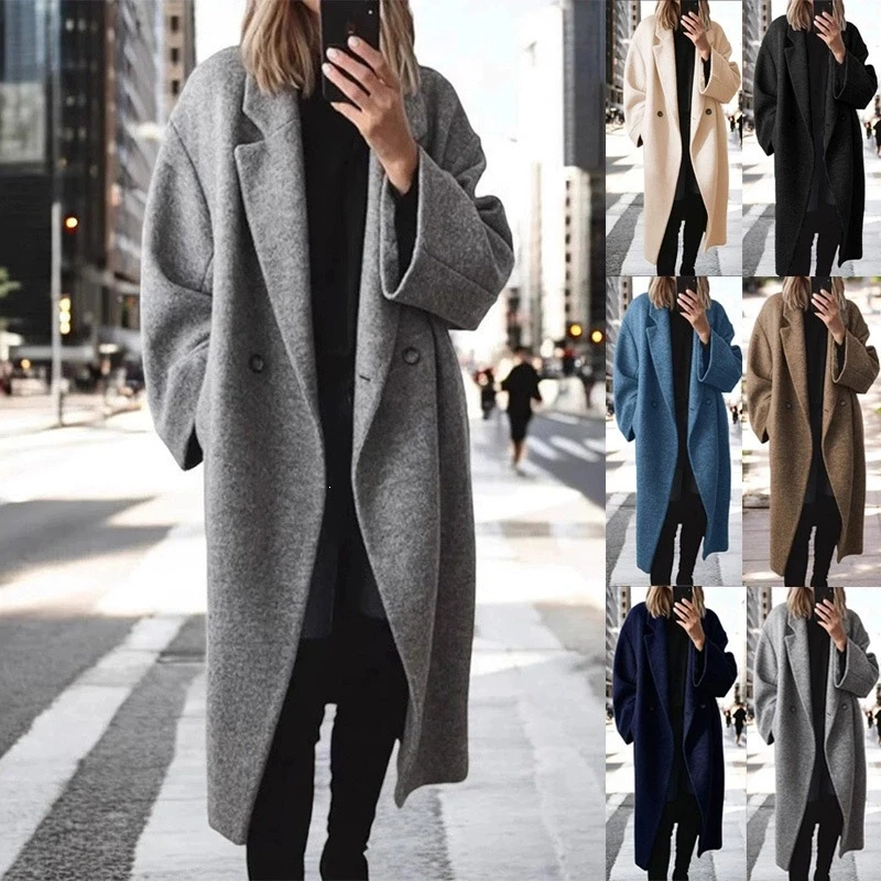 New Autumn Winter Women Multi-color Multi-size Long Wool Blend Trench Coat Casual Outerwear
