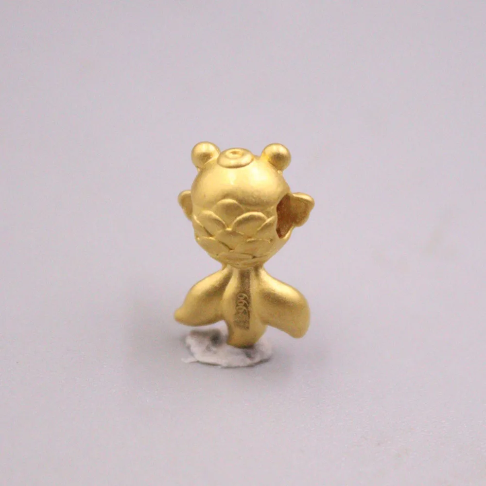 New Real 999 24K Yellow Gold Women Pendant 3D Pink Enamel Goldfish Bead 0.5g