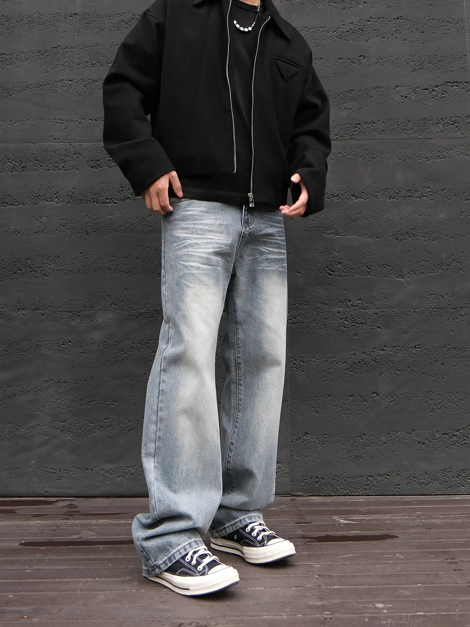 JDKZ الأمريكية الرجعية Waed واسعة الساق الجينز الرجال فضفاض معلقة السراويل الطويلة الشباب العصرية العلامة التجارية الجينز مستقيم قطع منخفضة الخصر