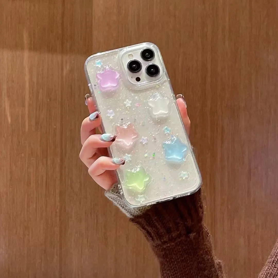 Qianliyao-Coque de téléphone ours couleurs bonbon 3D, coque souple à paillettes, mignon, iPhone 15 14 13 11 12 Pro Max X XS Max Poly 8 7 plus Se 2020