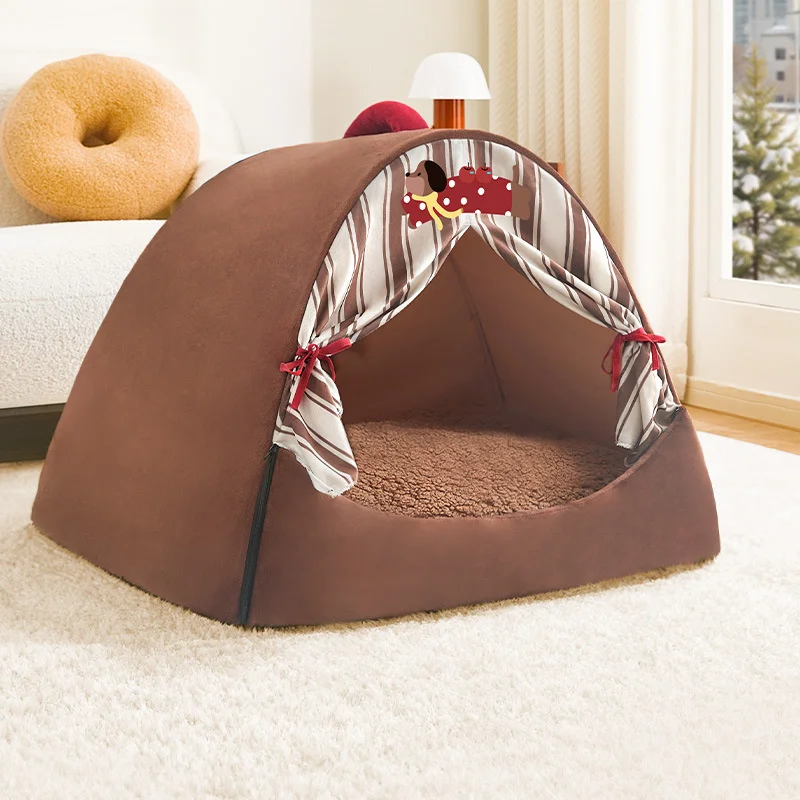 

Winter Warm Enclosed Cat House Thickened Plush Pet Villa Bed For Cats And Small Dogs Cozy Indoor Home Living Room Christmas Gift