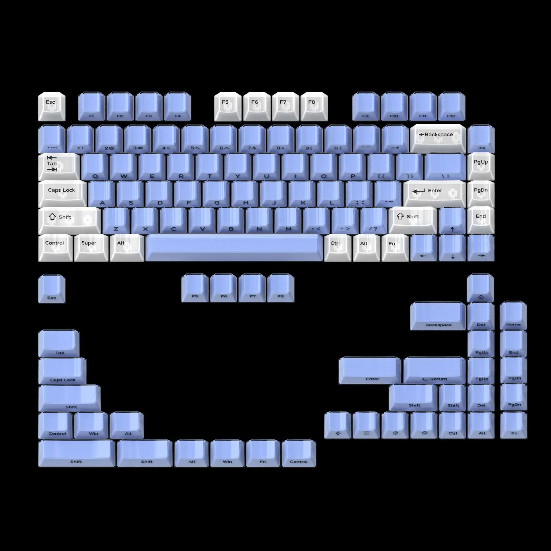 

Original factory height side engraved crystal jelly two-color 119-key replaceable mechanical keyboard keycaps