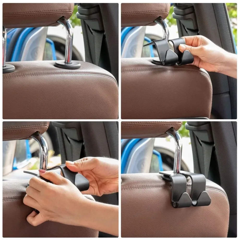 1/2PCS Gancio per poggiatesta per seggiolino auto Confezione da 4 ganci Organizzatore di stoccaggio universale per borsa Borsa Cappotto adatto per auto universale per veicoli Nero