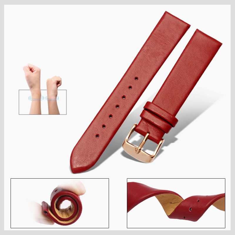 Small size 16 18MM 20MM Ultra Thin Cow Leather Women's Strap For DW Rossini Swarovski Casio JULIUS Cowhide Watchband Accessories