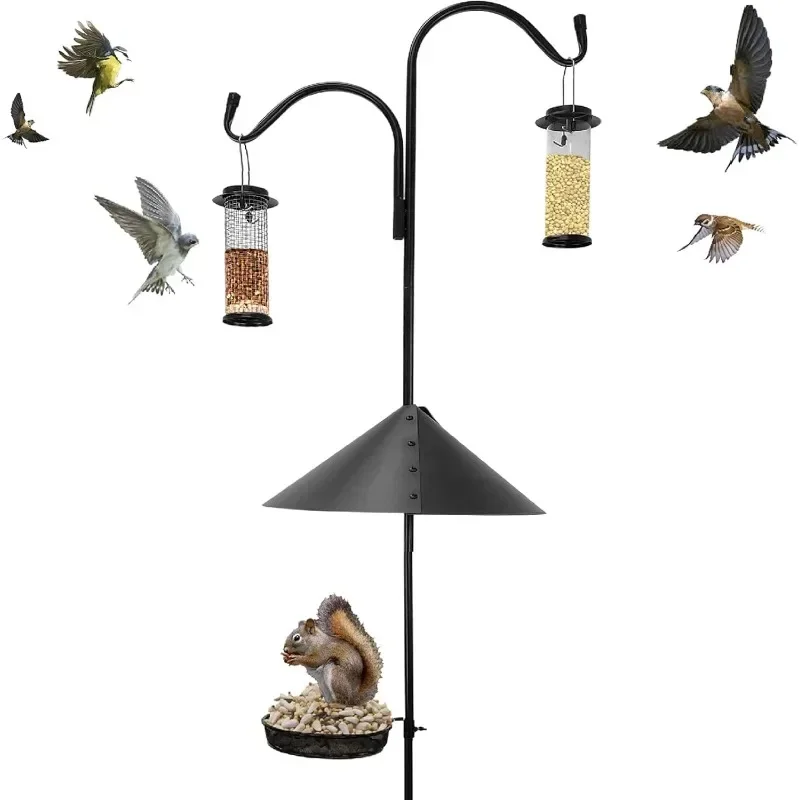 Proof Bird Feeder Wild Bird Station - Powder Coated 81 Inch Steel Pole Squirrel Baffle 2 Bird Feeders 1 Squirrel Peanut Feeder