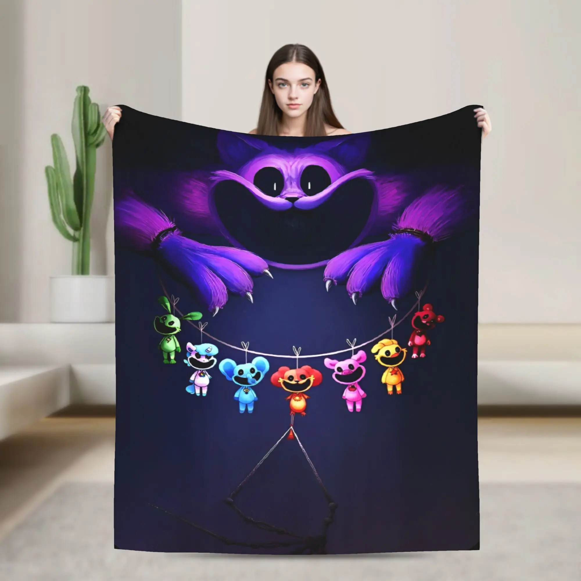 Cartoon S-Smiling Critters Anime Blankets Game Plush Novelty Warm Throw Blanket for Home Autumn/Winter