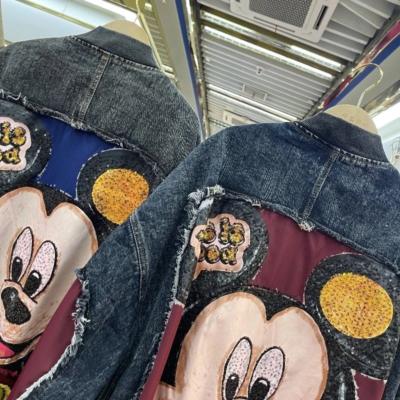 2025 Autumn New Loose Mid-Length Cartoon Heavy Industry Baseball Jacket Vintage Coat Women's Zipper Long-sleeves V-neck Jaquetas - Image 2