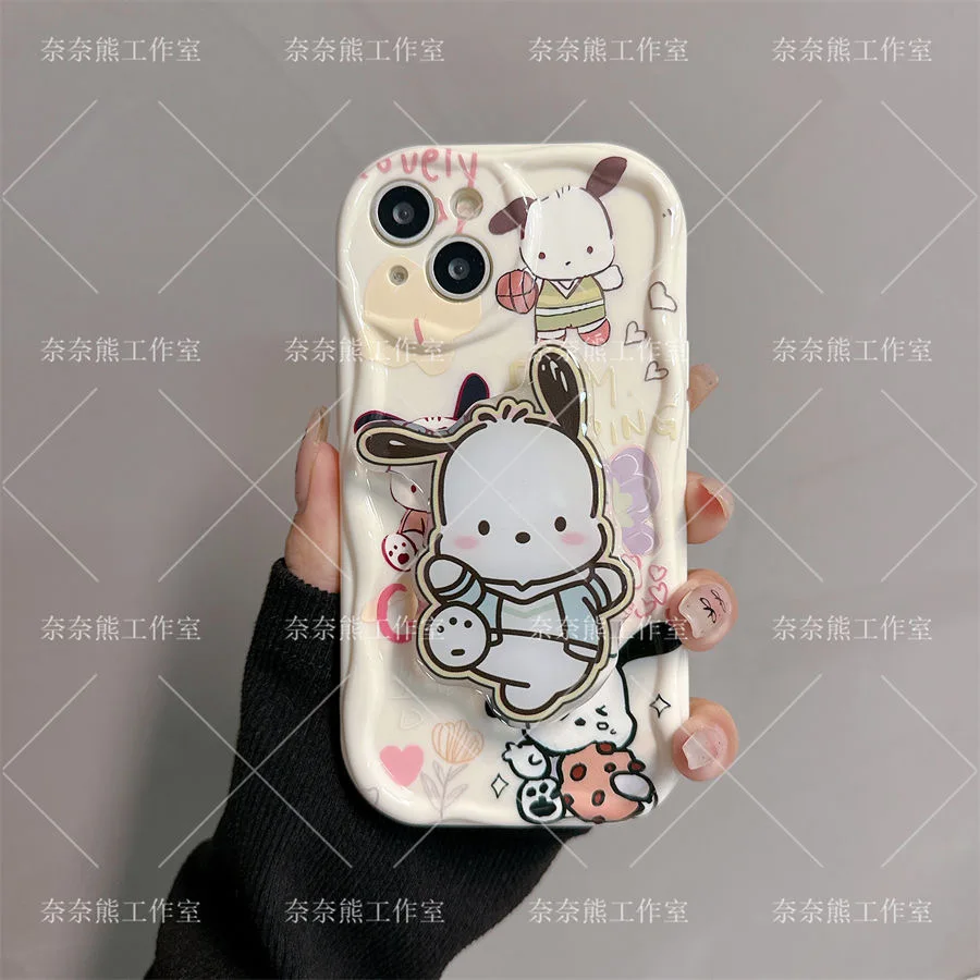 Pochacco 3D Wave Bracket Bracelet Phone Case For OPPO Reno 11 F 8 T 7 Z 6 5 4 Pro F23 F11 F9 4G 5G Soft Silicone Back Cover