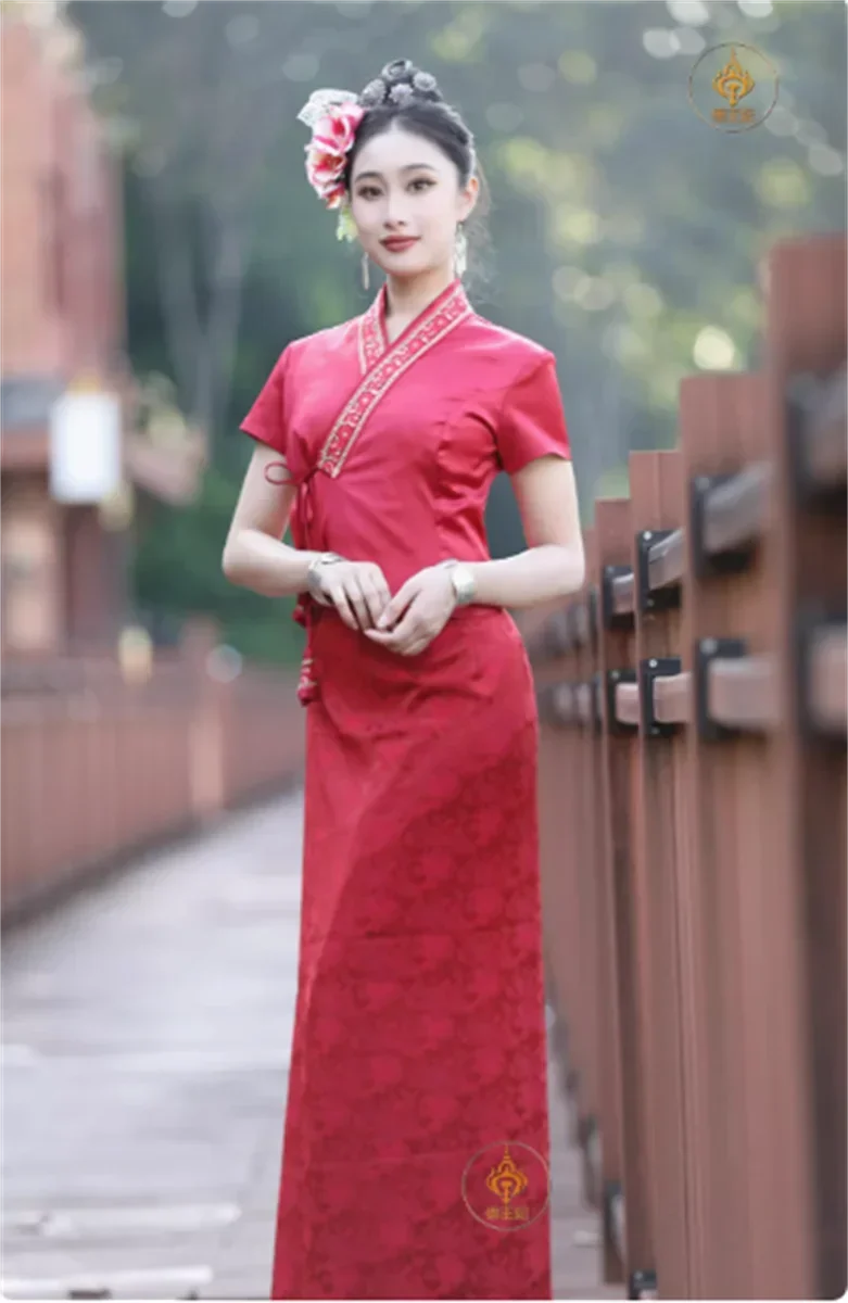 

Этническая одежда Dai 2025 года, весенне-летняя юбка-труба с короткими рукавами, женский костюм