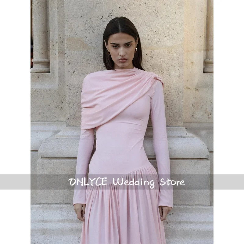 Robe De bal rose à manches longues pour femmes, modeste, élégante, longueur au sol, robe De soirée De dubaï, personnalisée, 2026