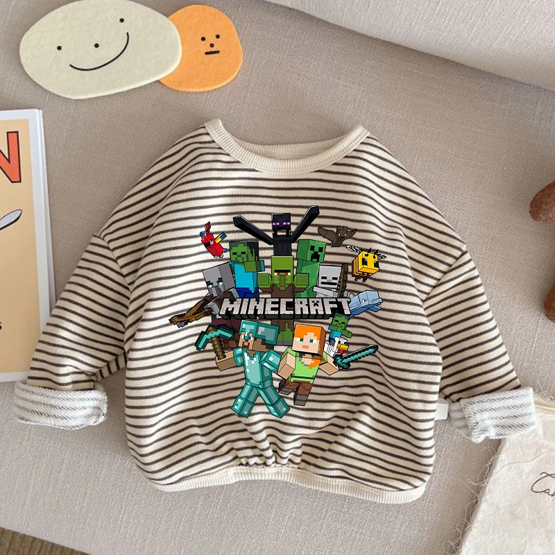 Thème de jeu nouvelle couche de Base rayée chemise Minecrafted garçon automne loisirs manches longues enfants hauts mode vêtements pulls
