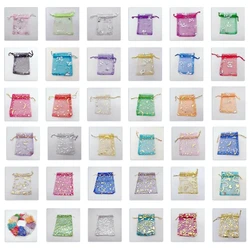 Organza Gift Bags, Butterfly, Rose, Heart, Organza Sachet, Wedding Packaging, Jewelry Storage Bags, Drawstring Bag, 100Pcs, 7x9