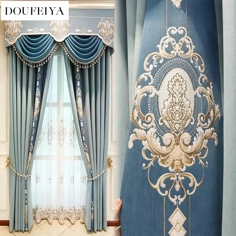 

Custom Size！！Blackout European Luxury Shading Curtains for Living Dining Room Bedroom White Tulle Elegant Fashion Modern Decor