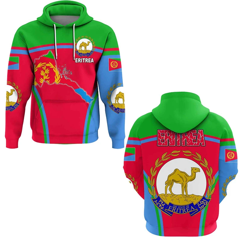 

Africa Country Eritrea Map Flag Hoodies For Men Clothes National Emblem Dromedary Sweatshirts Sport Boy Jersey Camel Kids Tops