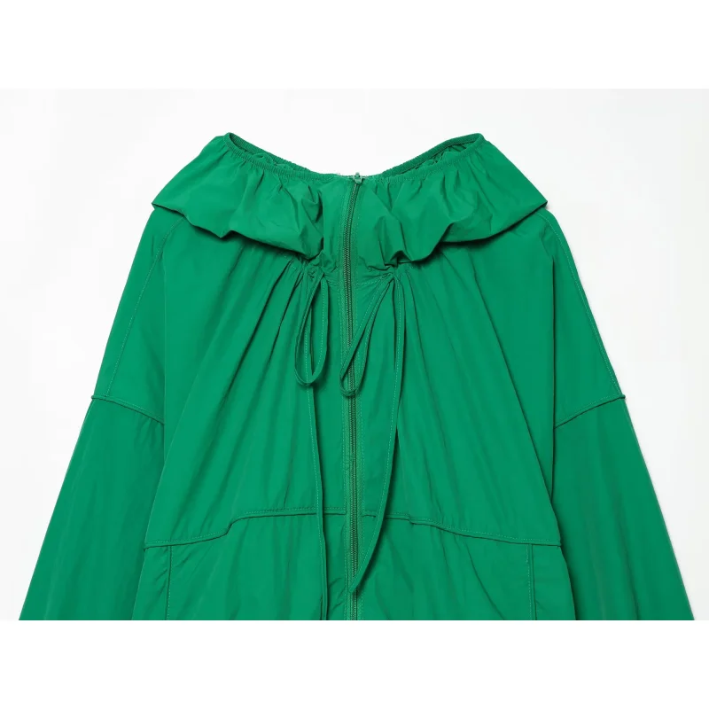 2026 Damen Langarm-Oberbekleidung mit Hohem Kragen und Verstellbarem Kordelzug Frühling Herbst Neuer Stil Damen-Kapuzenjacke Locker Geschnitten – Detail 5