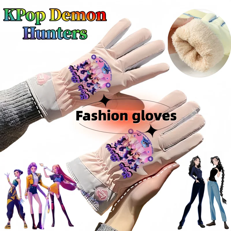 KPop Demon Hunters Women's Ski Gloves, Cute and Fashionable, Cycling, Touchscreen, Waterproof, Fleece-Lined, Full-Finger Gloves