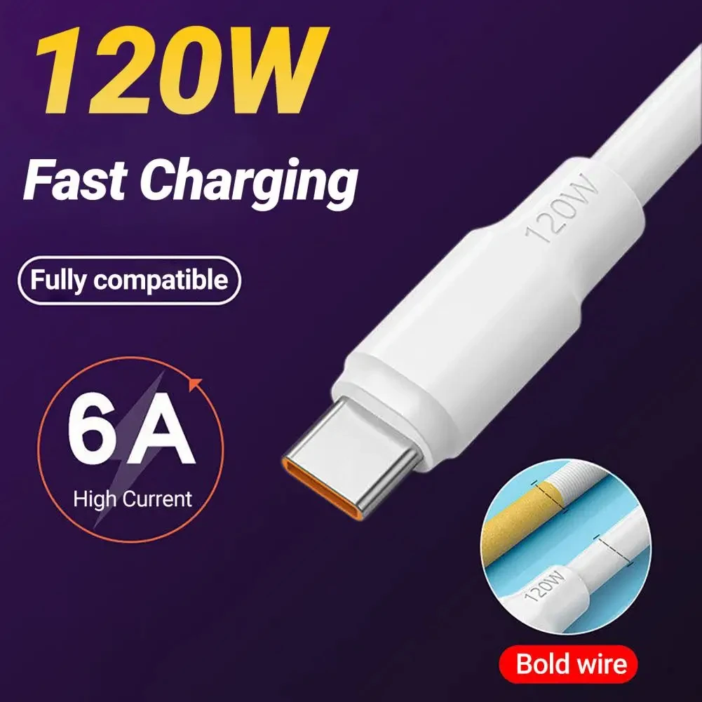 6A 120W Type C Super Fast Charging Cable for Huawei P40 P30 USB C Phone Charging Data Cord for Xiaomi Redmi 13 Pro Oneplus OPPO