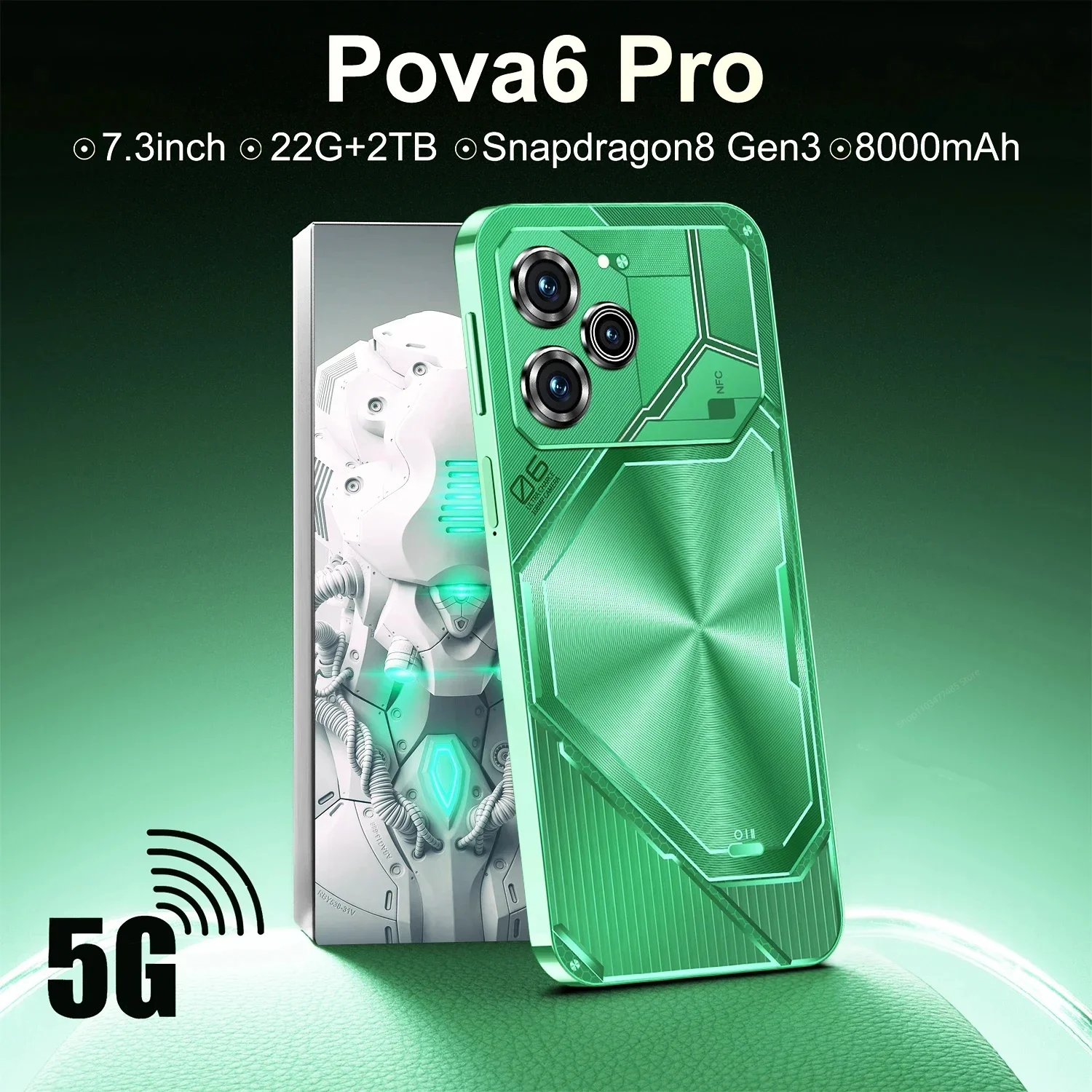 Oryginalny smartfon Pova 6 Pro 5G Dimensity9200 7,3 cala 22 GB + 2 TB Telefon komórkowy DualSIM Telefony komórkowe 50 + 108 MP Android14 Odblokowany NFC