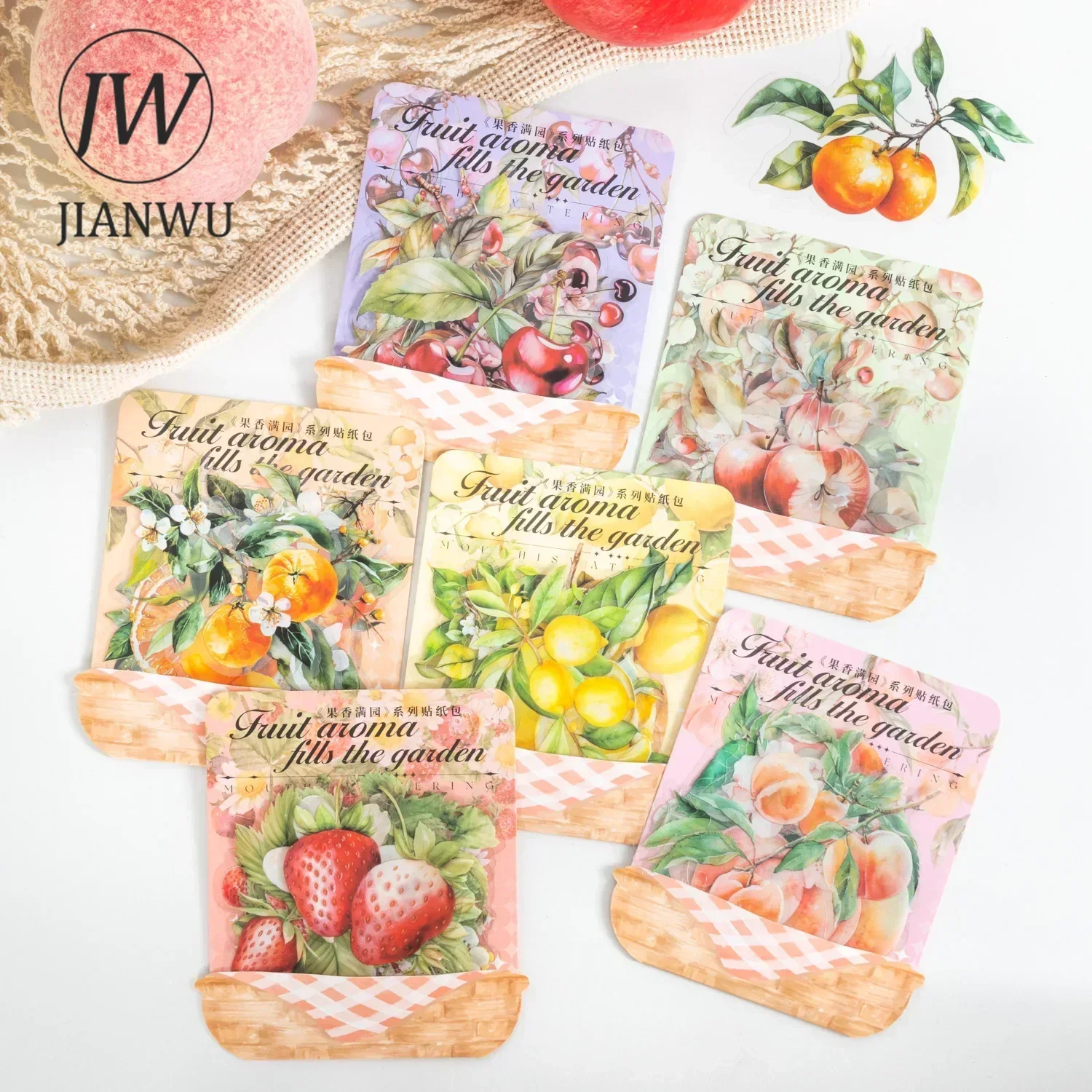 JIANWU Fruit Aroma Fills The Garden Series Vintage Flower Material Collage PET Sticker Creative DIY Journal Stationery