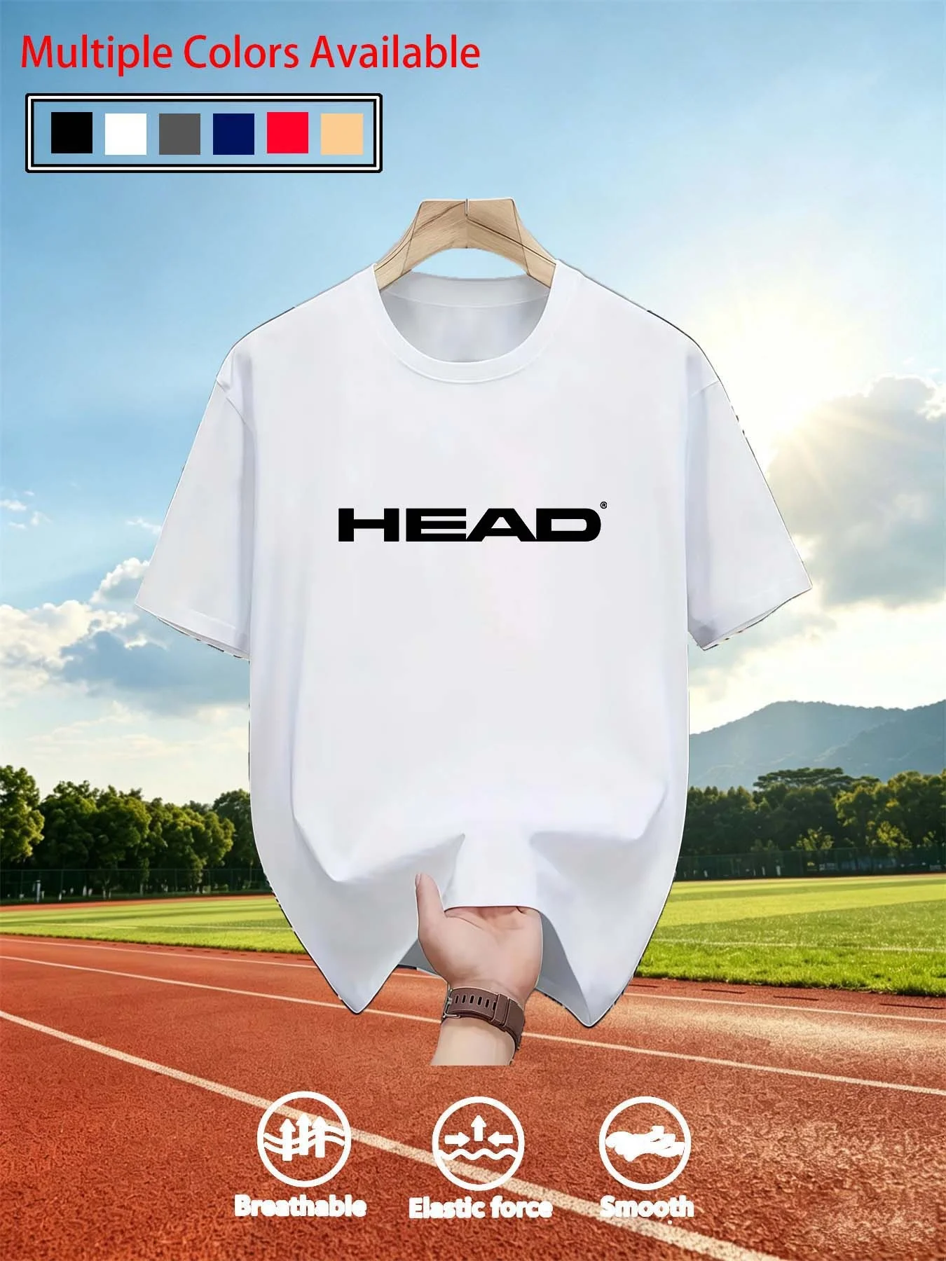 HEAD Men’s T‑Shirt Short Sleeve Top Multi Color Crew Neck Letter Print Breathable Fabric For Tennis Training Daily Outdoor Sport - view 3