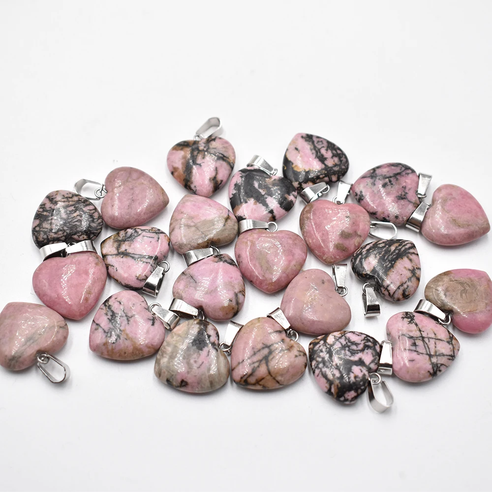 

Wholesale 20mm 24 50pcs/lot Heart Pendants Charms Natural Rhodochrosite stone For DIY Jewelry Making Women Gift free shipping