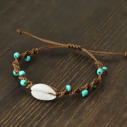 Noter Bohemia Macrame Bracelet Adjustable Unisex Beach Shell Braslet 4mm Blue Howlite Braclet Handmade Surfing Jewelry Pulseria