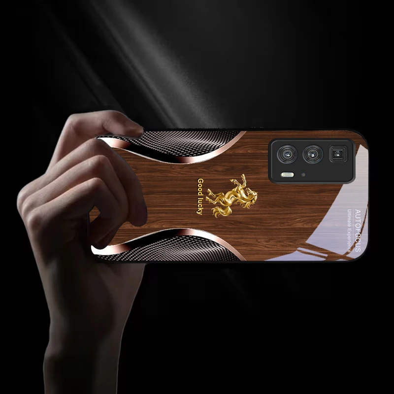 Golden Steed Fortune Black Glass Phone Case For Motorola Moto Edge 20 Lite 30 Pro 40 Neo 50 Ultra X30 Pro G14 G75 G84 G85 Cover view 6