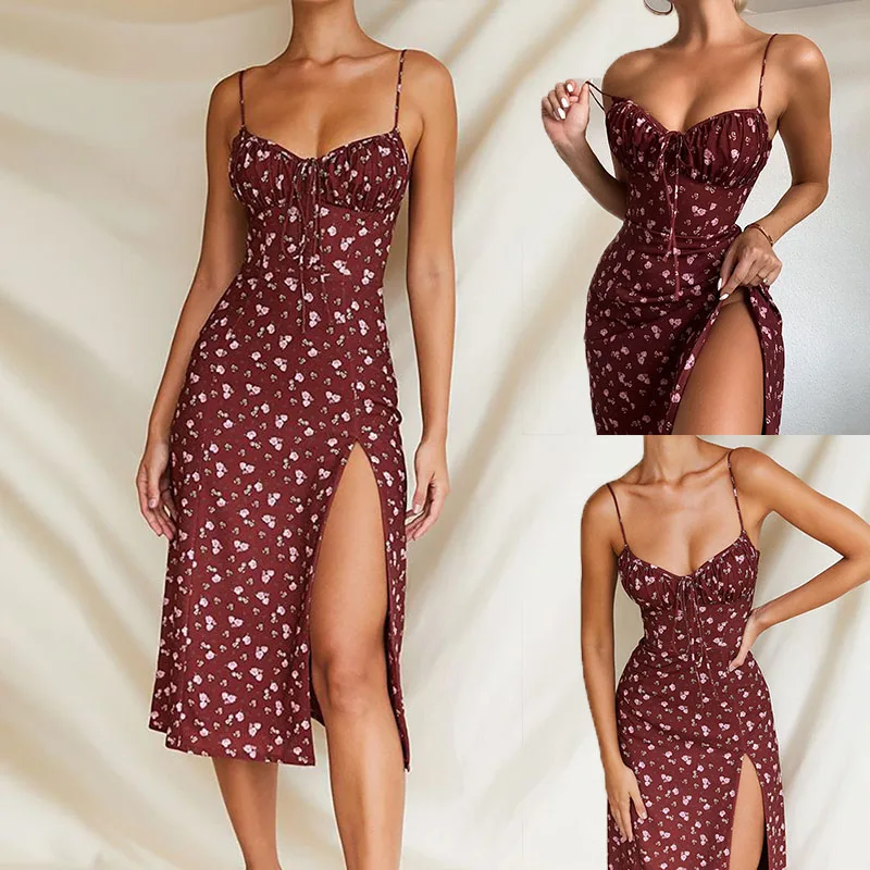 

Сексуальная юбка с разрезом и цветочным принтом, с поясом, для повседневной носки, средней длины, ультраоблегающая, летняя, женская