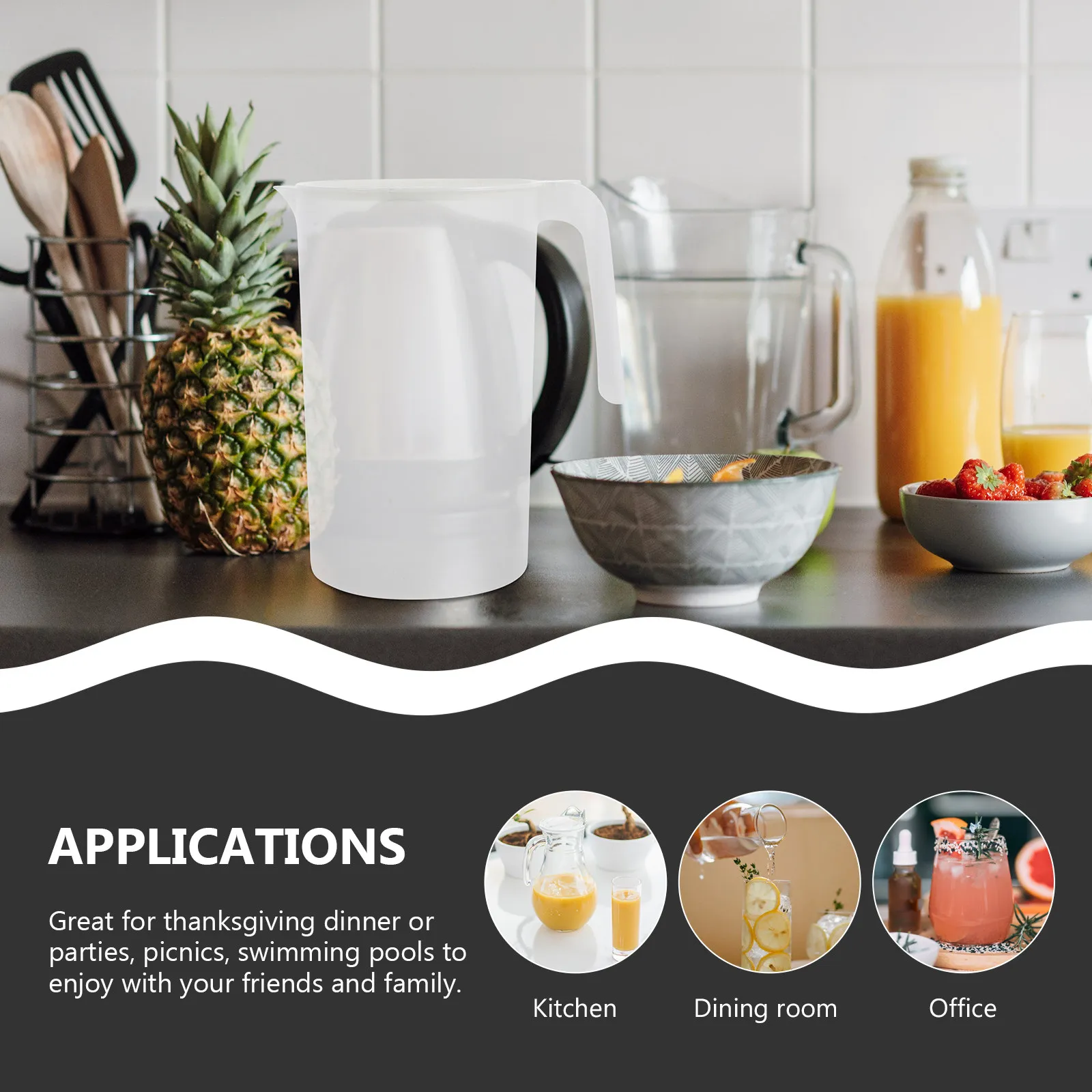 1Pcs Cold Water Pitcher Plastic Kettle 2000ml Heat Resistant Lightweight Beverage Jug Juice Pot Handle Blue