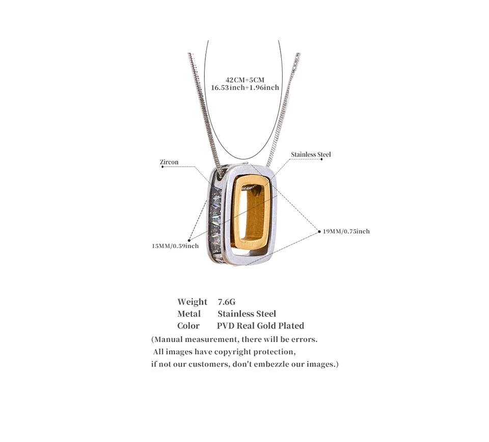 Yhpup 316l Edelstahl Quadrat Hohl Doppel Layered Overlay Anhänger Halskette Zirkonia Unisex Liebhaber Schmuck Männer Frauen – Detail 7