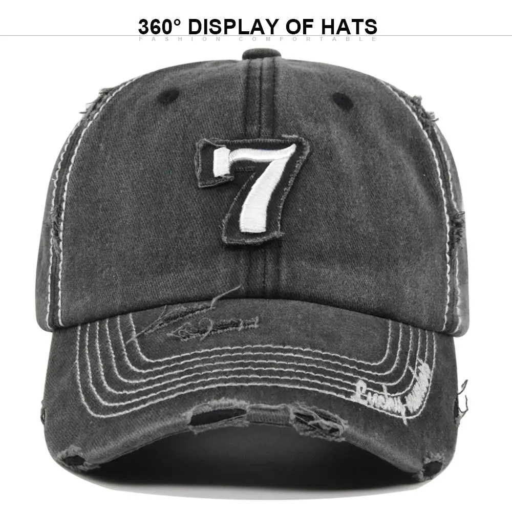 Ancients Wash denim baseball cap Number 7 embroidery Sun hat Hole Spring Autumn Woman's hat Cap Hip Hop Fitted Cap
