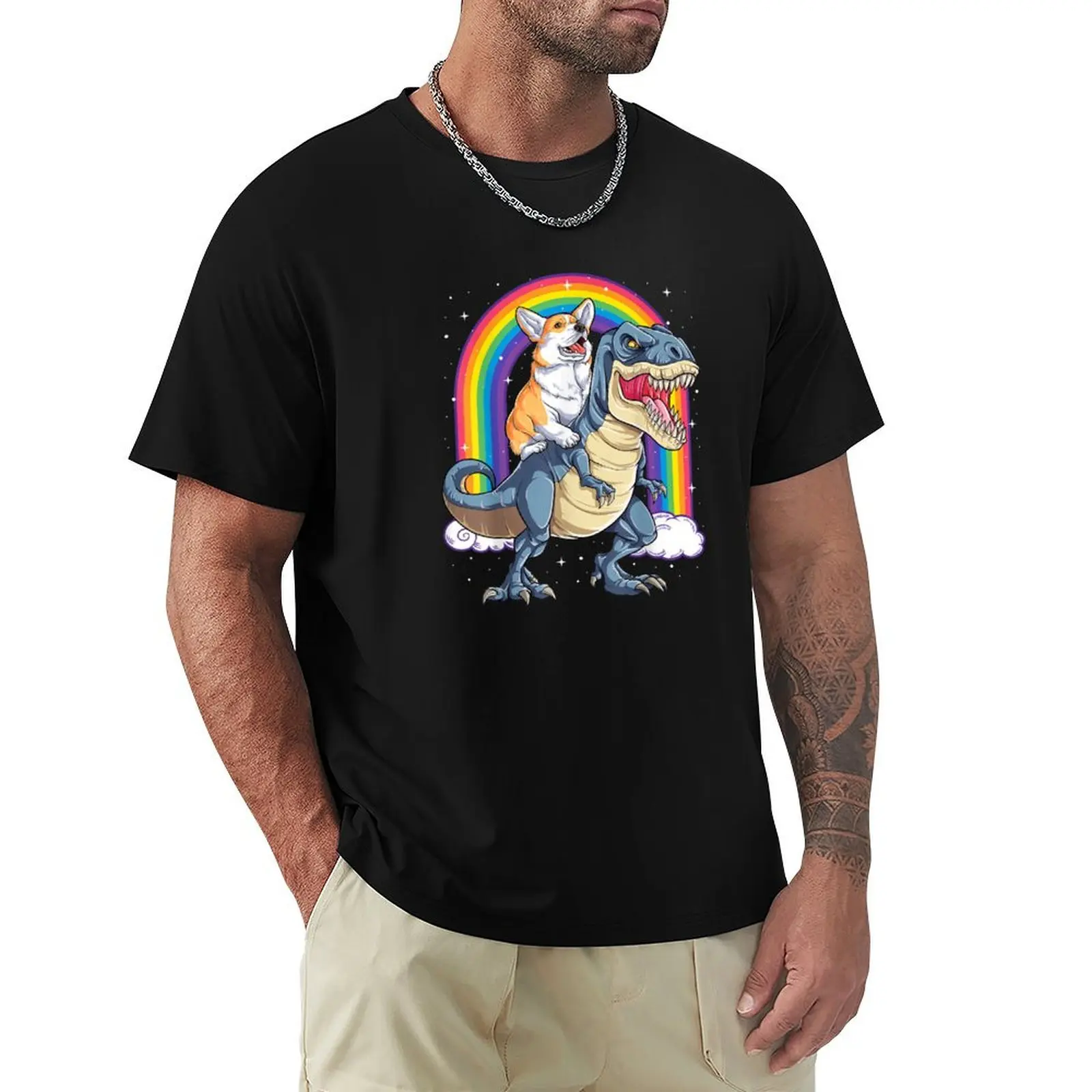 

Corgi Riding Dinosaur T rex Funny Space Galaxy T-Shirt summer 2025 graphic t shirt vintage customizeds men graphic t shirts