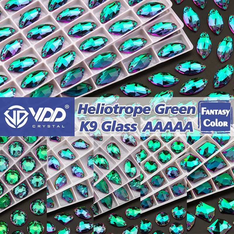 VDD Heliotrope Green Fantasy Color Top Quality K9 Glass Sew On Rhinestone Sewing Crystal Flatback Stone Garment Dress Decoration